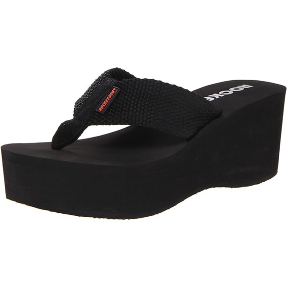 New In! Rocket Dog Solid Black Ultra Platform Wedge Sandal - Picture 3 of 11